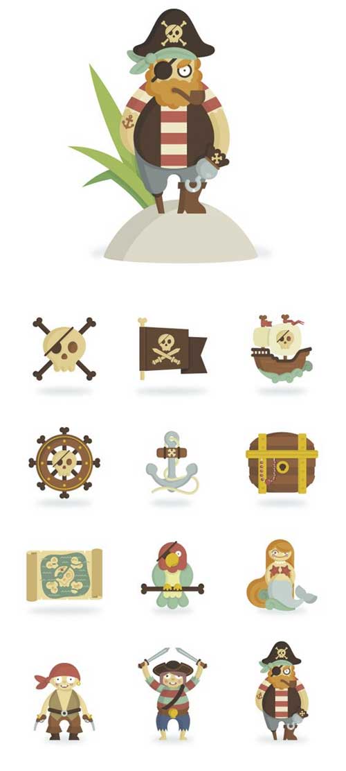 Collection d'objets de pirates - David Sierra Les accessoires de pirates et corsaires pour le mobile