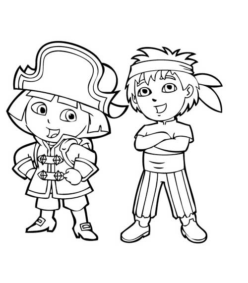 Dora pirate à colorier - Coloriages de pirates à imprimer