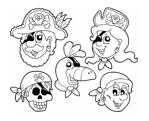 Visages de pirates à colorier - Coloriages de pirates à imprimer