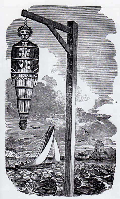Le corps sans vie de William Kidd dans sa cage de gibet Gravures anciennes, aquarelles et peintures sur le thème des pirates et corsaires