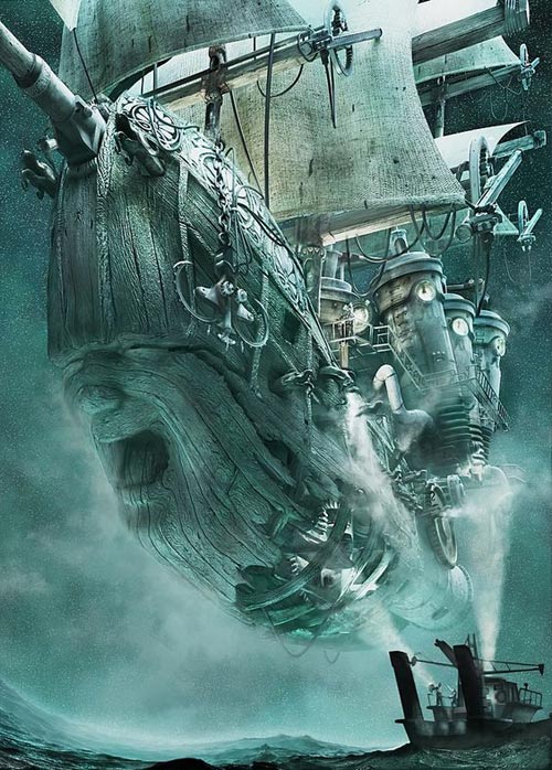 Flying ghost ship - Steampunk pirates