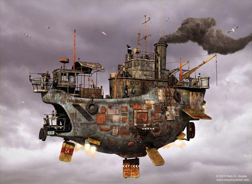 Floating Ship Concept par Nick Gizelis - Steampunk pirates