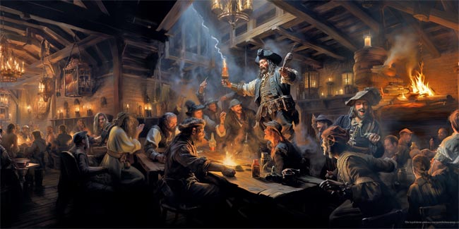 Des pirates qui font la fte dans une vieille taverne