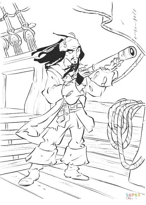 Jack Sparrow sur le pont du Pearl  colorier - Coloriages de pirates  imprimer