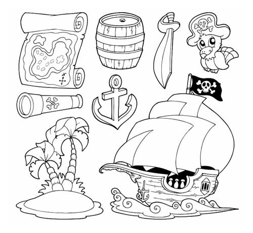 Objets de pirates  colorier - Coloriages de pirates  imprimer