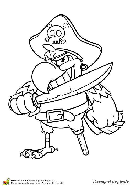 Un pirate et son perroquet  colorier - Coloriages de pirates  imprimer