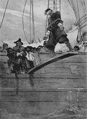 Comment s'appelle la mthode d'excution inflige par les pirates sur les prisonniers dans le bateau lorsqu'ils les forcent  marcher sur une planche suspendue au-dessus de l'eau ?