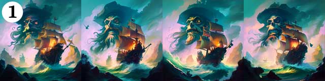 Variation de la scne de combat entre Guybrush Threepwood et le pirate LeChuck, issu de la saga Monkey Island de Ron Gilbert, illustrations cres avec l'IA Dall-E